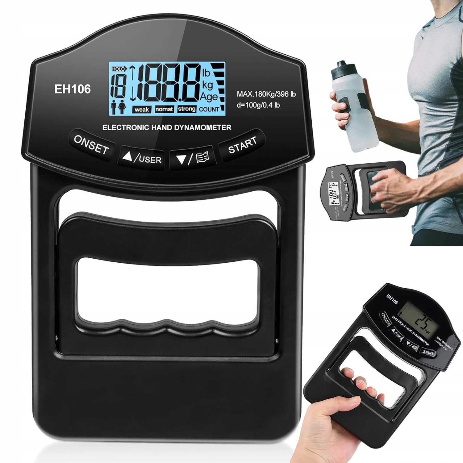 Cyfrowy Tester Siły Chwytu Ręczny Moment Obrotowy, Ładowalny LCD 180KG