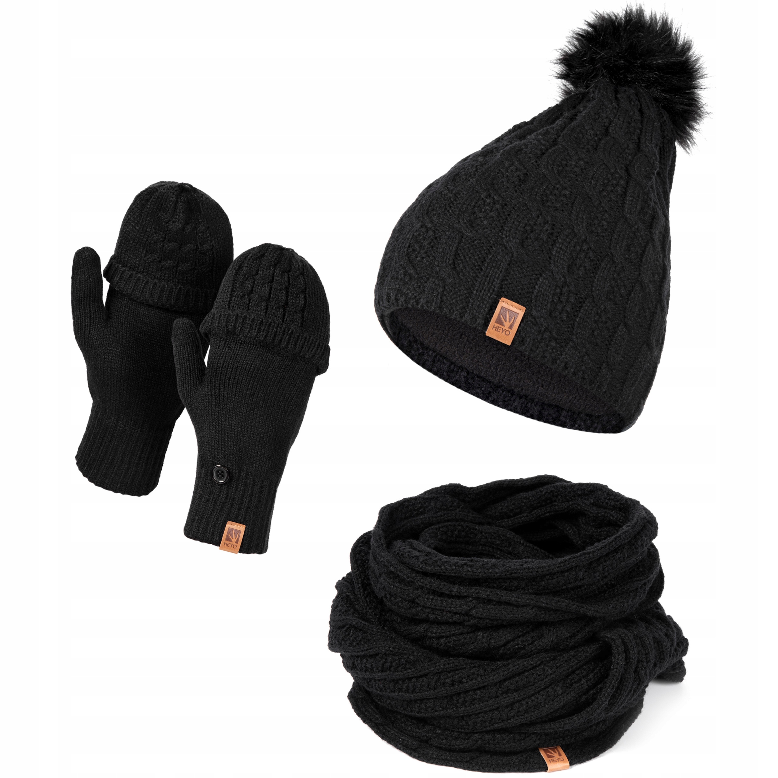 CZAPKA DAMSKA ZIMOWA Z POMPONEM KOMIN RĘKAWICZKI Marka Heyo