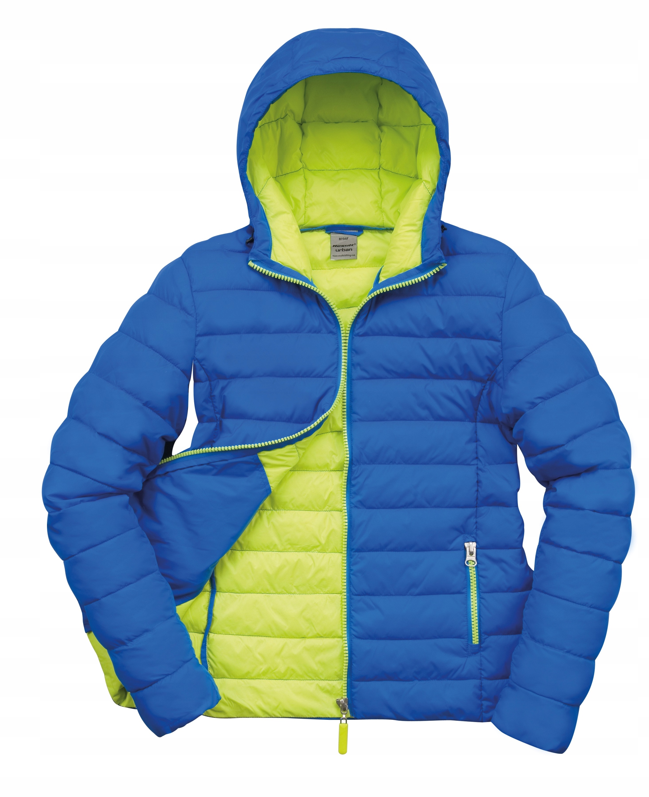 Dámská péřová bunda Snowbird s kapucí Modrá/Limetková vel.