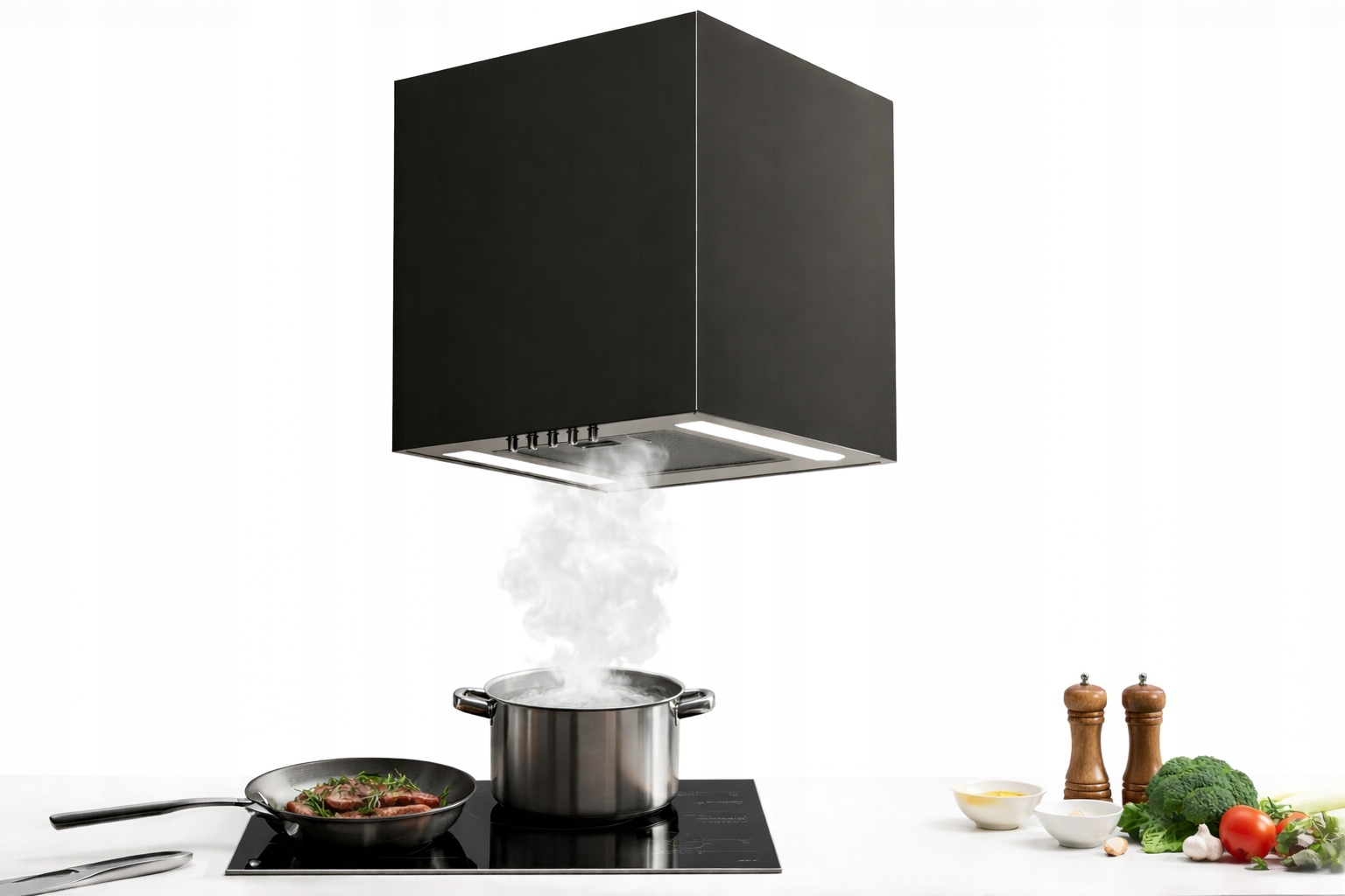 Moderní Mini Digestoř Komínová Nástěnná S Led Osvětlením Ponza Černá