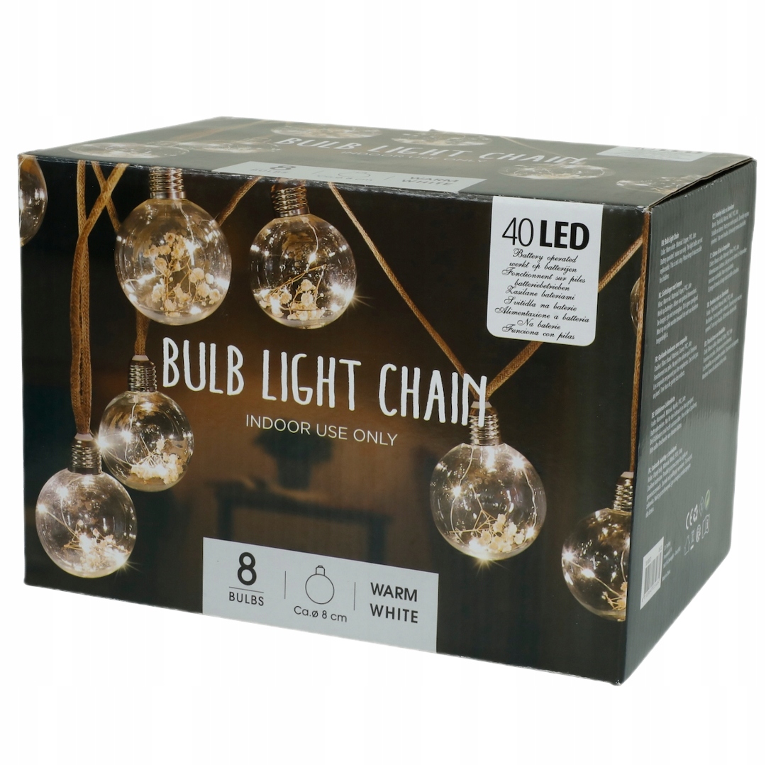 ŁAŃCUCH ŚWITLNY GIRLANDA 8 ŻARÓWEK 40LED 2XAA JUTA