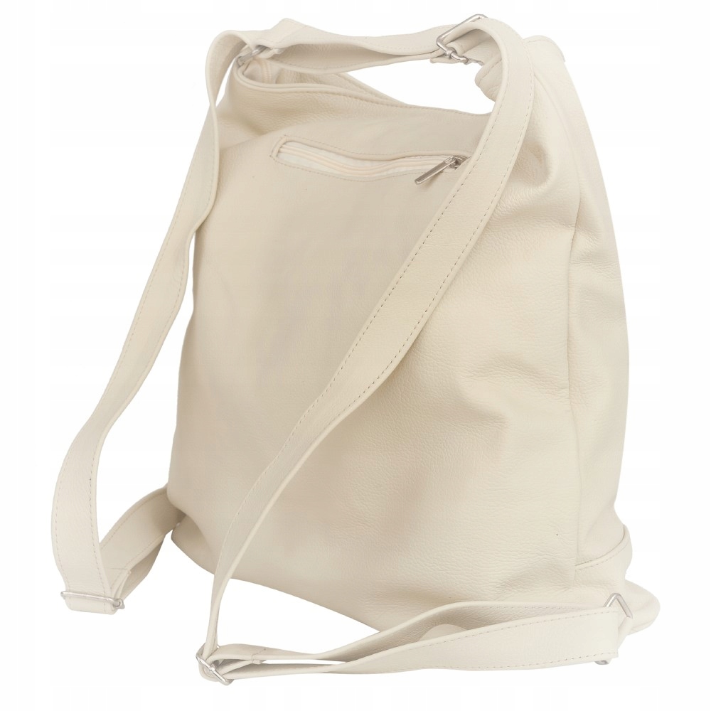 ŚMIETANKOWA TOREBKA SKÓRA NATURALNA KREMOWA TOREBKA PLECAK A4 TORBA ECRU Wielkość duża (mieszcząca A4)