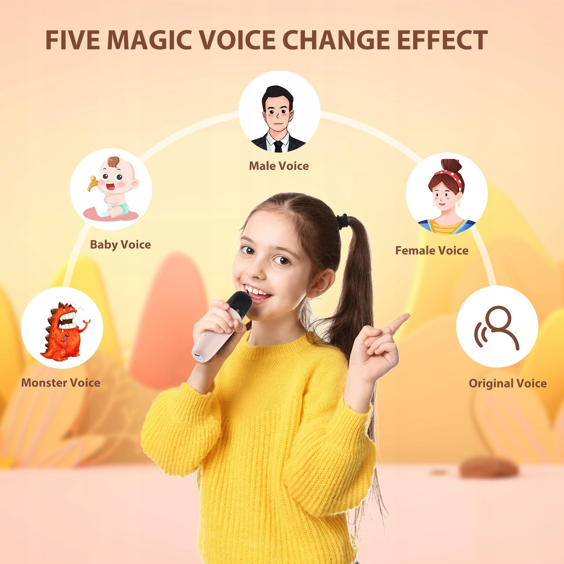 JEEFU Karaoke Dla Dzieci Z 2 Mikrofonami Zabawka Dla Dziewczynek 3-12 Lat — miniatura 4