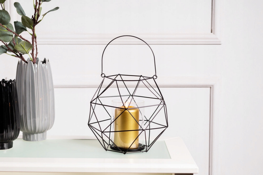 ŚWIECZNIK GEOMETRYCZNY CZARNY GLAMOUR LAMPION Marka Altom Design