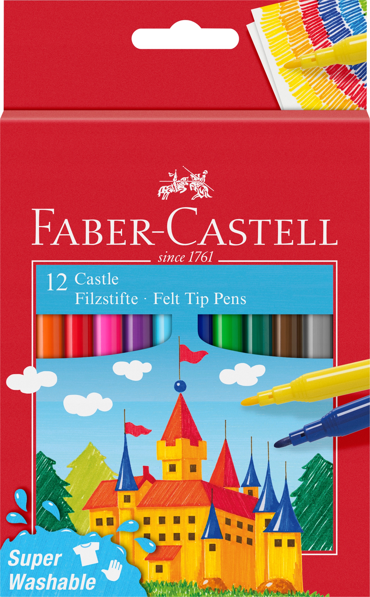 FABER-CASTELL Flamastry pisaki mazaki szkolne Zamek 12 kolorów ZESTAW EAN (GTIN) 4005405542014