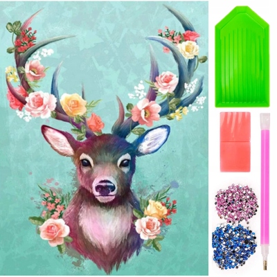 Haft Diamentowy Jelonek Jeleń Kwiaty Dla Dzieci Diamond Paiting Mozaika 5D