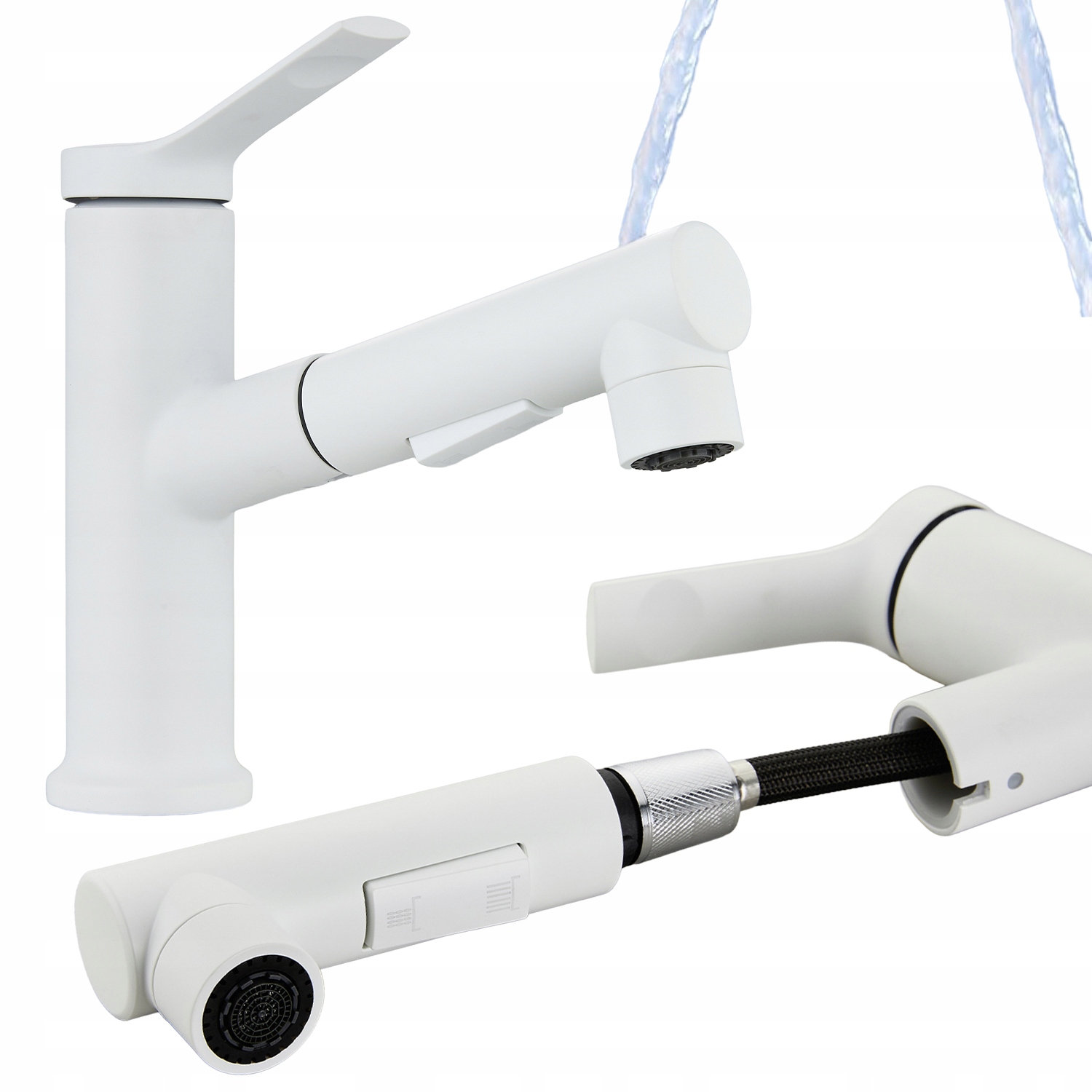 Moderní Umyvadlová Bílá Baterie S 3 Funkcemi A Výsuvným Výtokem