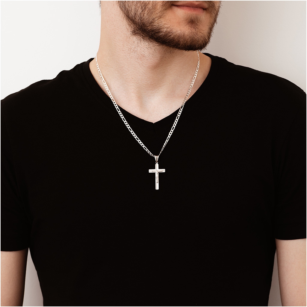 Krzyżyk srebrny męski z Jezusem FREZOWANY rodowany srebro 925 Marka Blingart