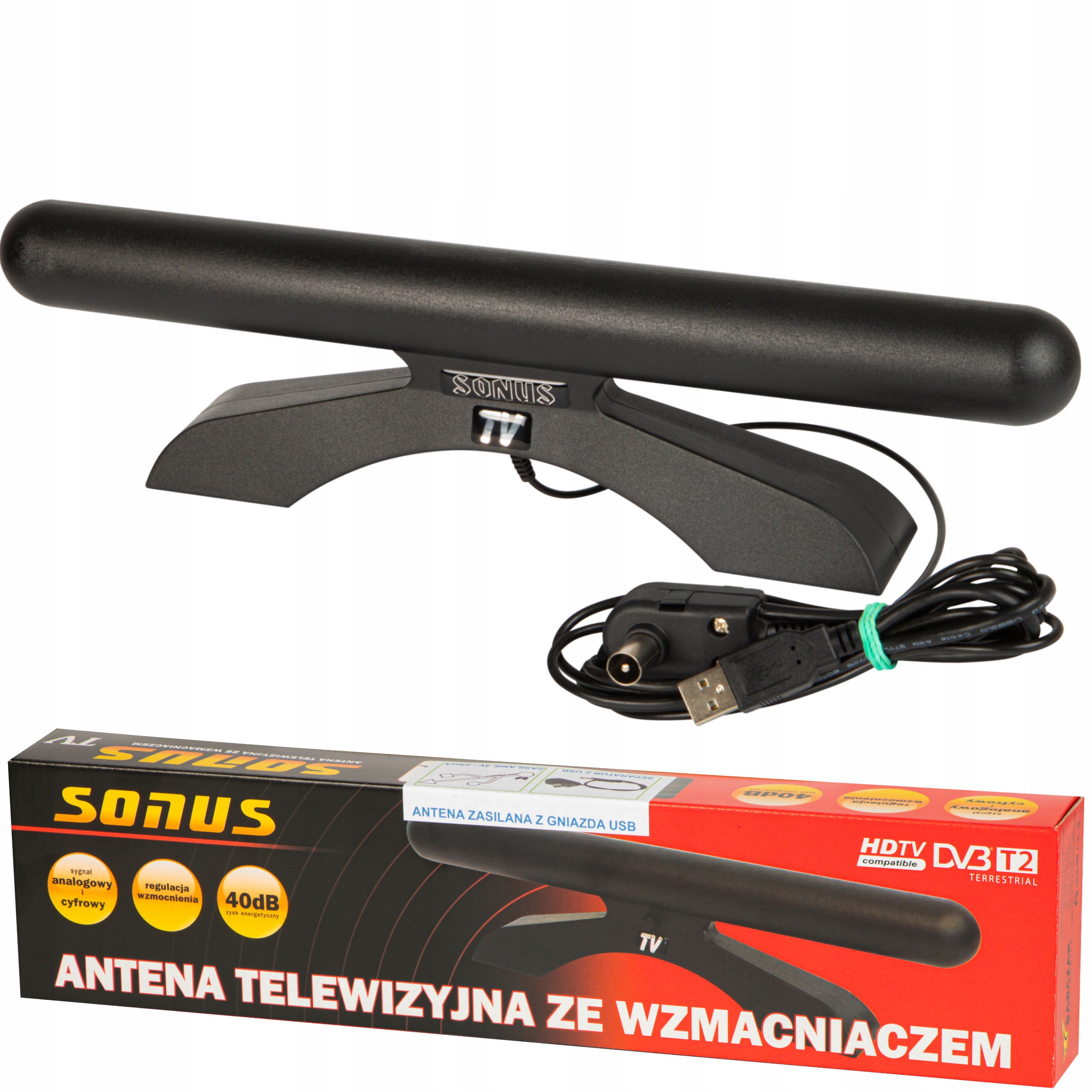 

Antena pokojowa Sonus Tv Usb ze wzmacniaczem Vhf