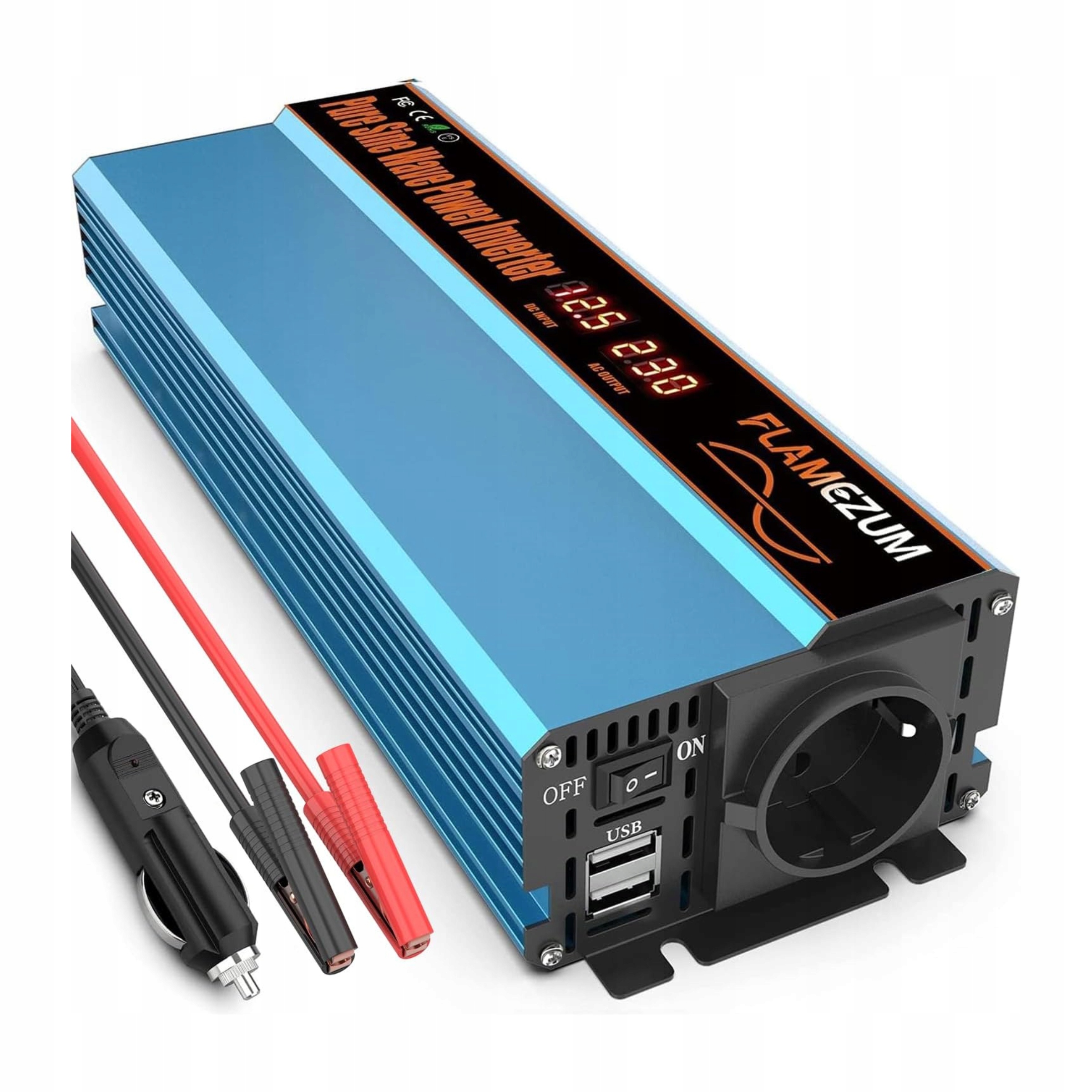 Menič 12V na 230V 1000W 1x zásuvka Eu 2xUSB-A Flamezum