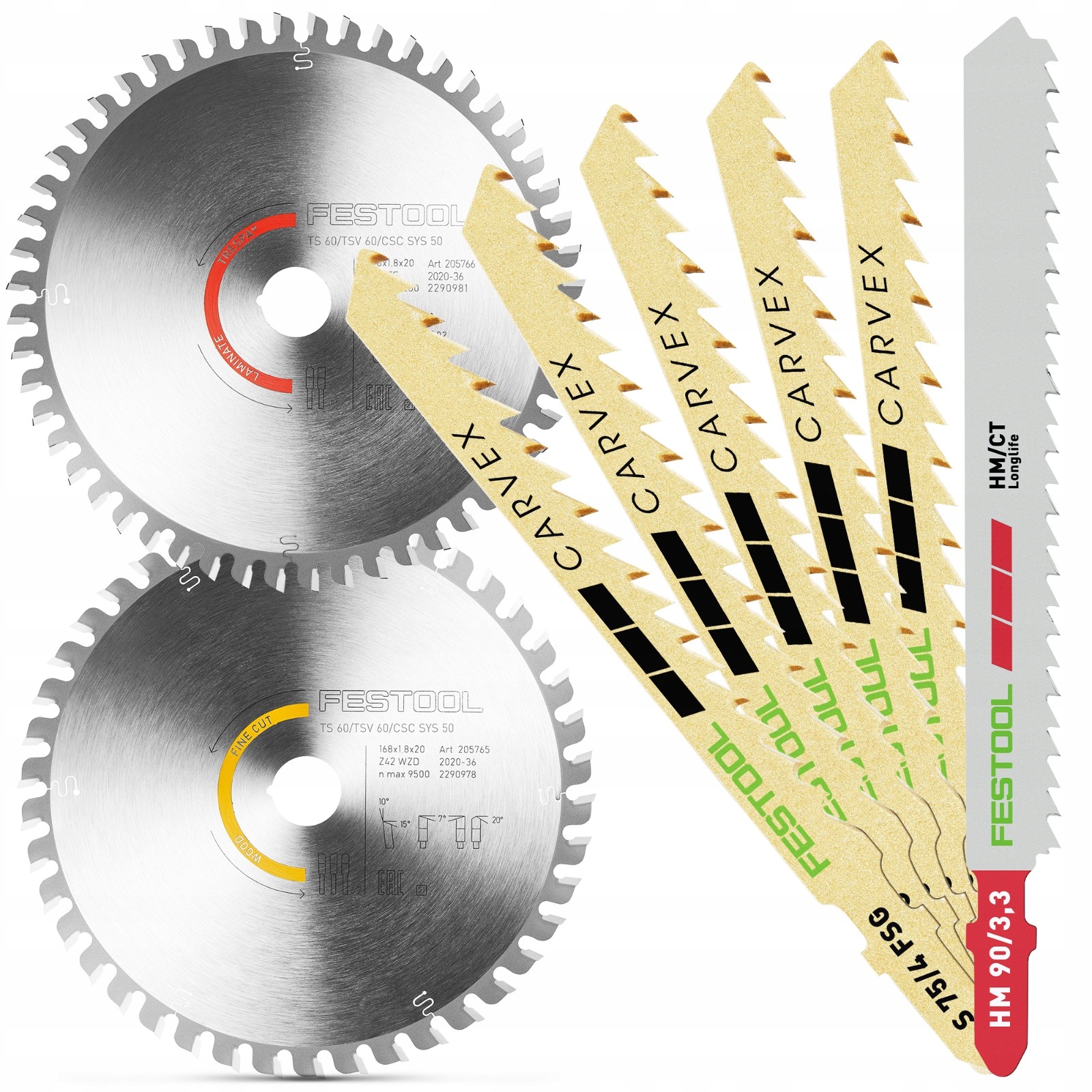 2x Kotouč Na Laminátové Dřevo 168 6x Pilový List KSB-SORT/2 Festool Set