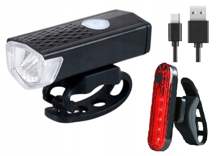 LAMPKA ROWEROWA LED PRZÓD TYŁ ZESTAW DO ROWERU USB Oświetlenie akumulator