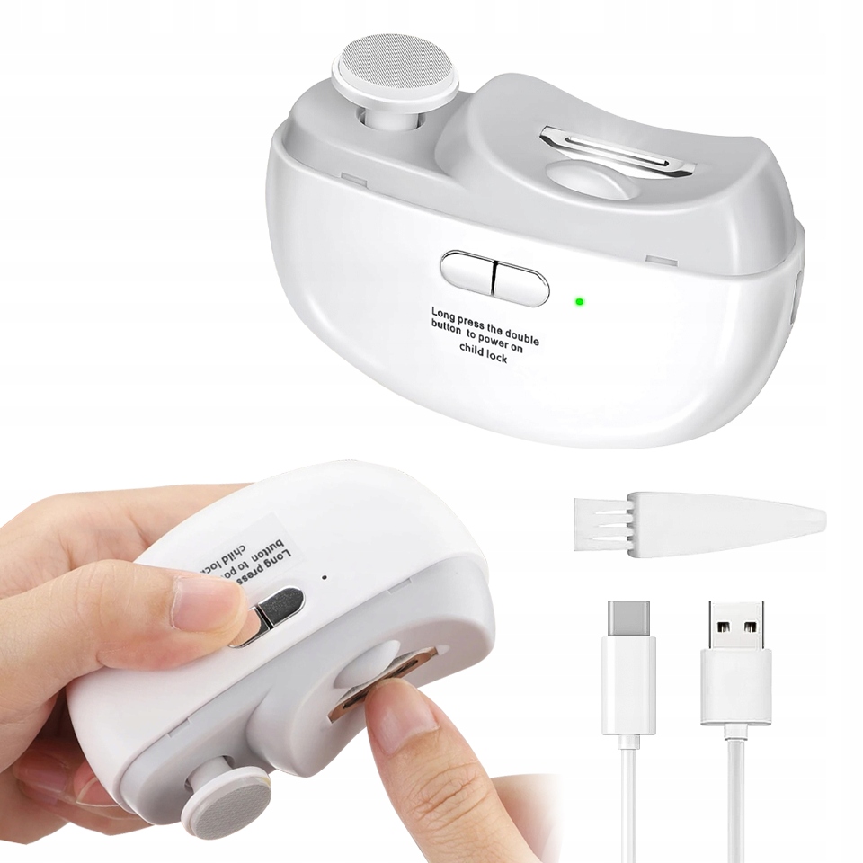 Elektrický Turistický Odstřihovač Nehtů Bruska Leštička Usb Bílá