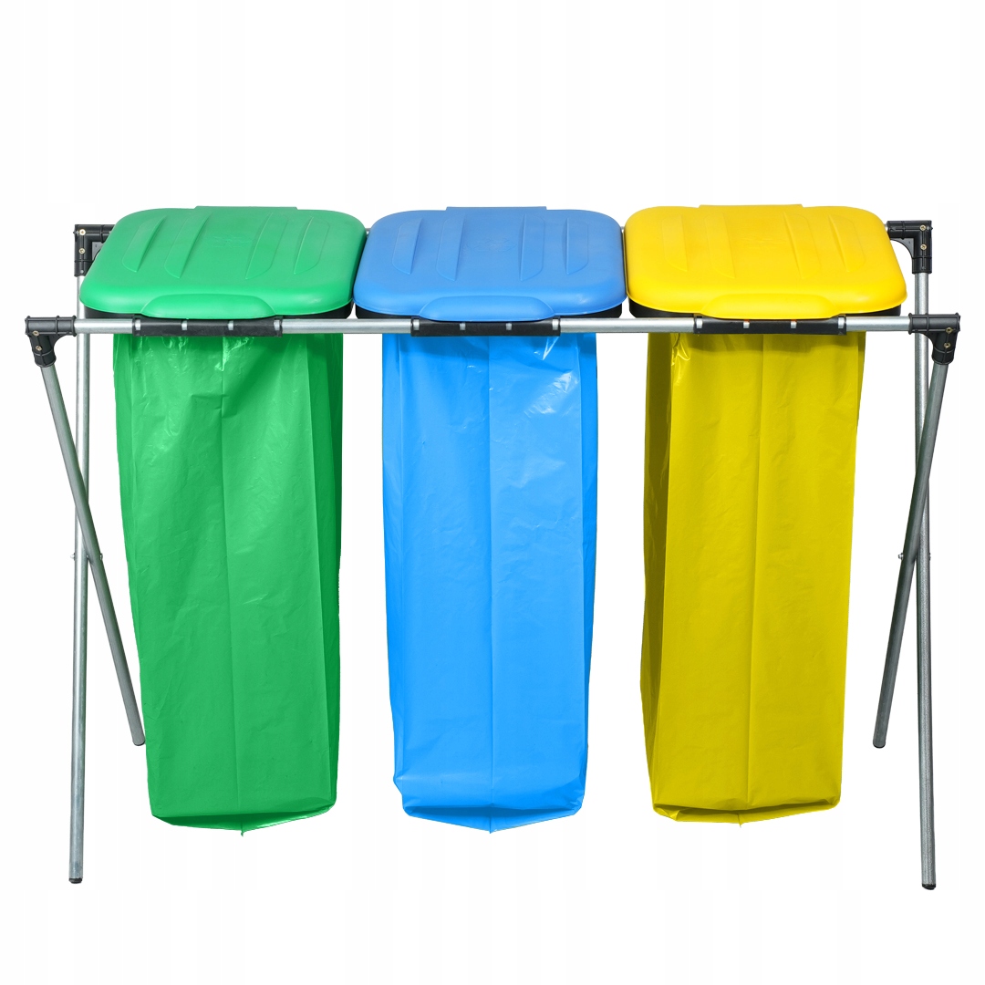Levně Kovový Stojan na třídění odpadků Nádoba na odpadky na 3 sáčky