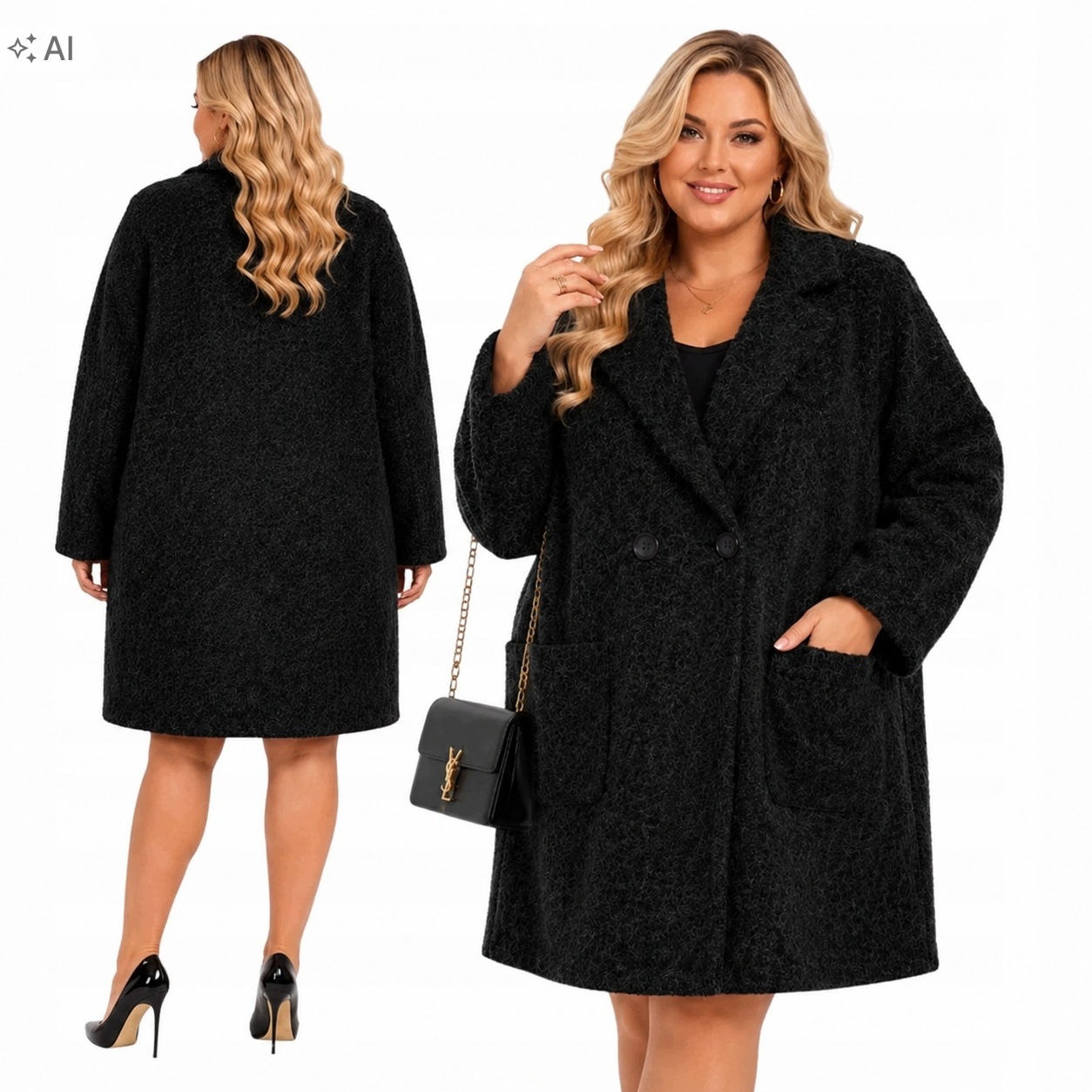Dámský kabát Plus Size italský Viskóza měkký se zapínáním 54 56 7XL 8XL 5599