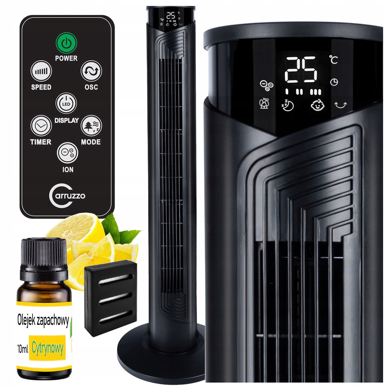 Sloupový Ventilátor Větrák Stojící Ionizace Dálkový Ovladač Aroma Box Olej