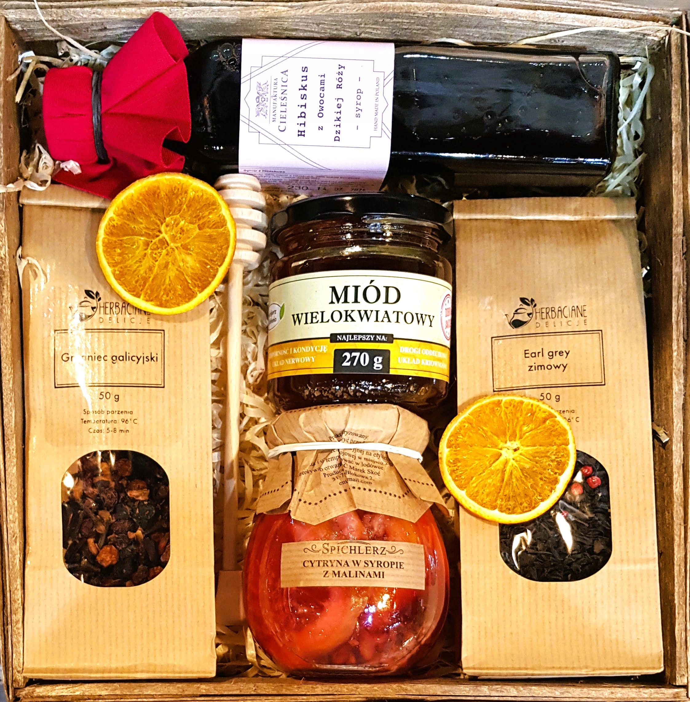 KOSZ PREZENTOWY PREZENT HERBA MIÓD MALINA HIBISKUS