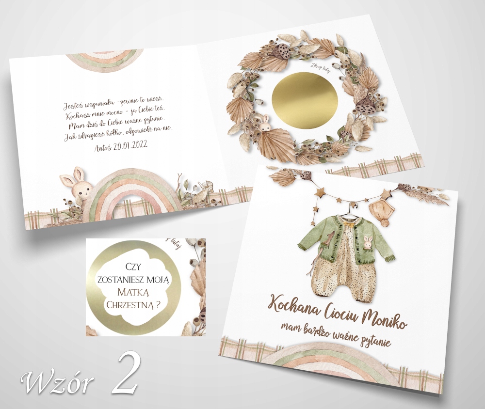 CZY ZOSTANIESZ MOJĄ CHRZESTNĄ PROŚBA DO CHRZESTNEJ ZDRAPKA PERSONALIZOWANA Wysokość produktu 14.2 cm