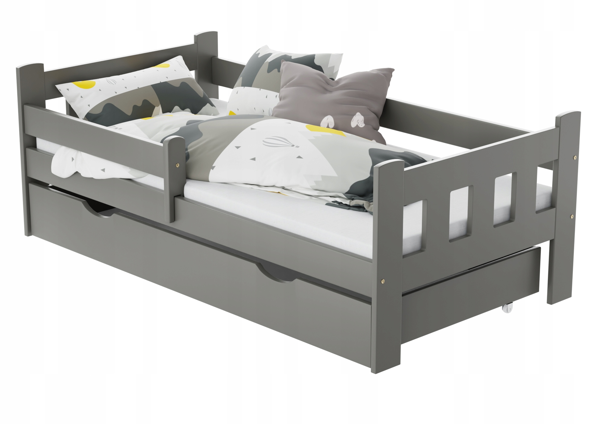 Postýlka 80X140 Dřevěná Postel Kacperek Šedé Zábrany Rošt