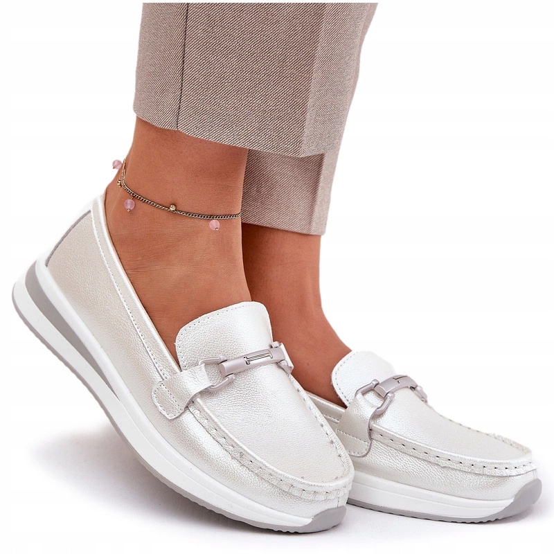 Dámské Mokasíny Přírodní Kůže Ozdoba S.barski GR51-598 Perleťové 37