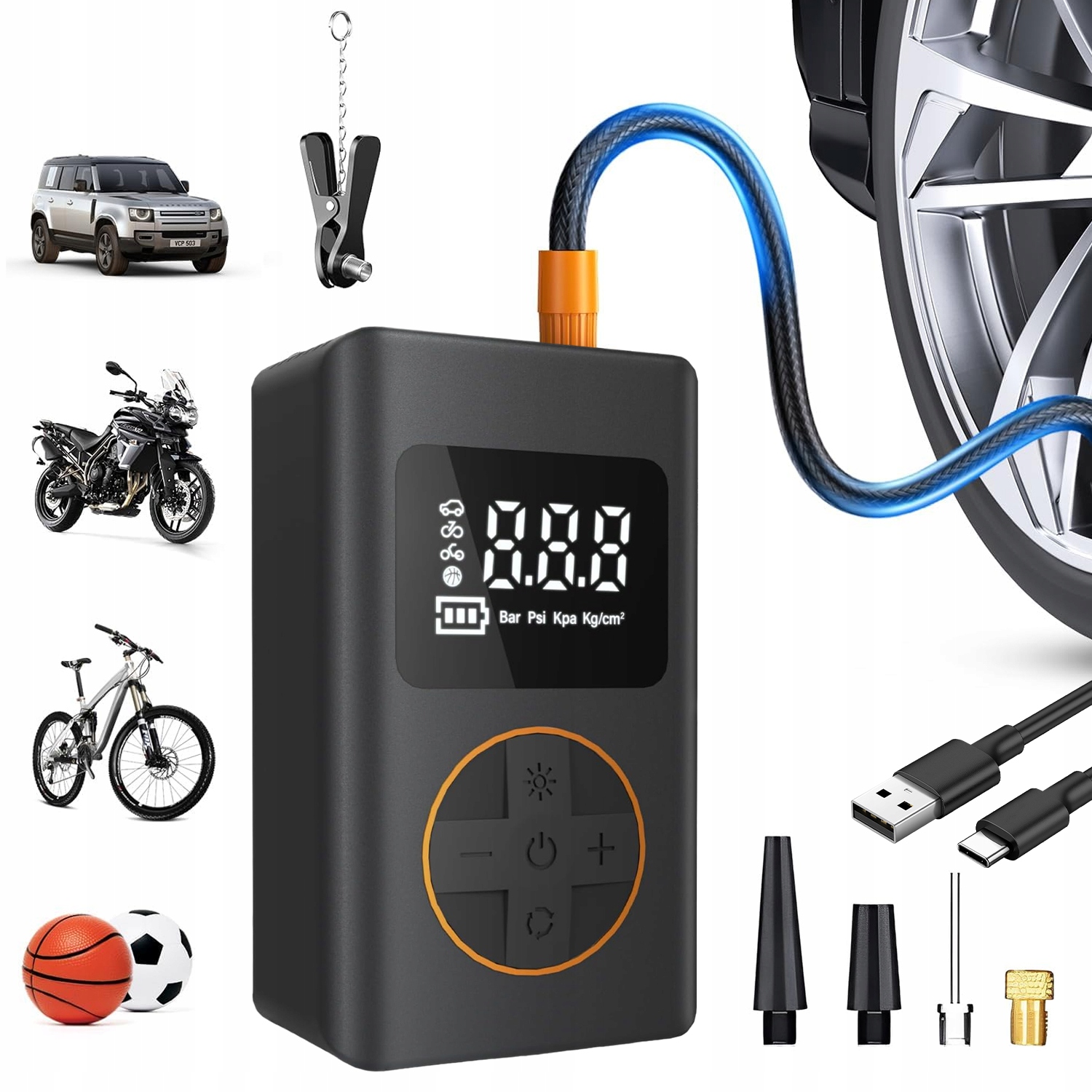 BEZPRZEWODOWA POMPKA ELEKTRYCZNA SAMOCHODOWA ROWEROWA KOMPRESOR SPREŻARKA