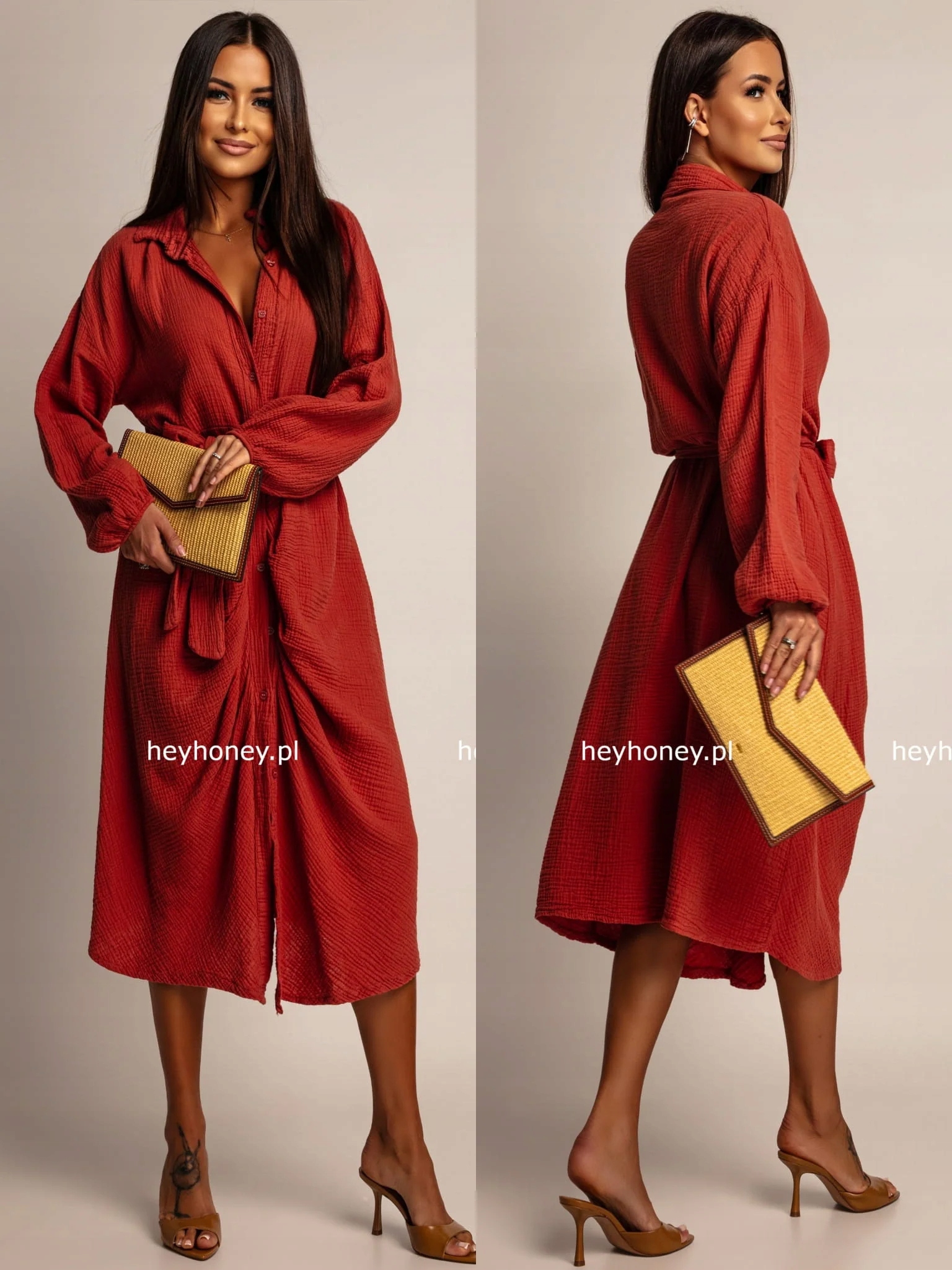 Šaty Mušelínové Midi S Vázáním Terracotta Amarie Univerzální