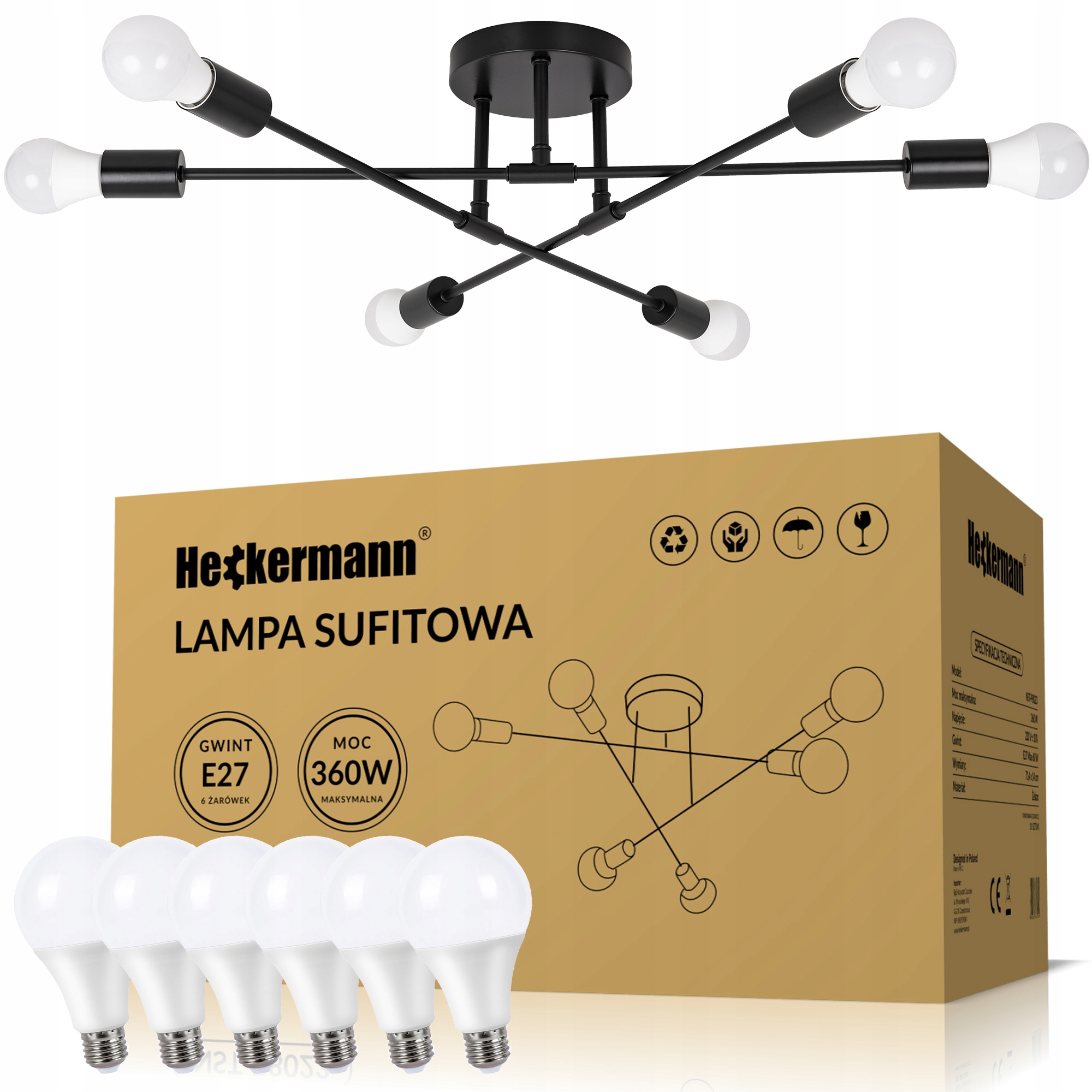 

Lampa Sufitowa Wisząca Loft 6x Kule Led Żarówki