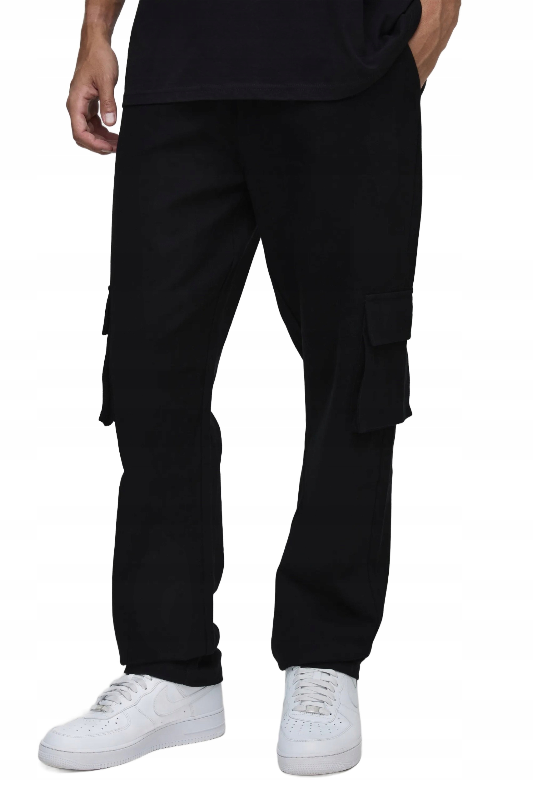 Boohooman Černé Pánské Kapsáče Kalhoty S Kapsami Na Nohavicích 38 Z3A