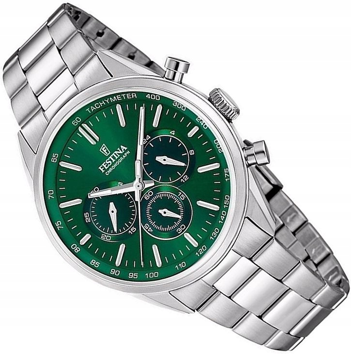 Elegantní Pánské Hodinky Se Zeleným Ciferníkem Z Oceli Chrono Festina F16820/R