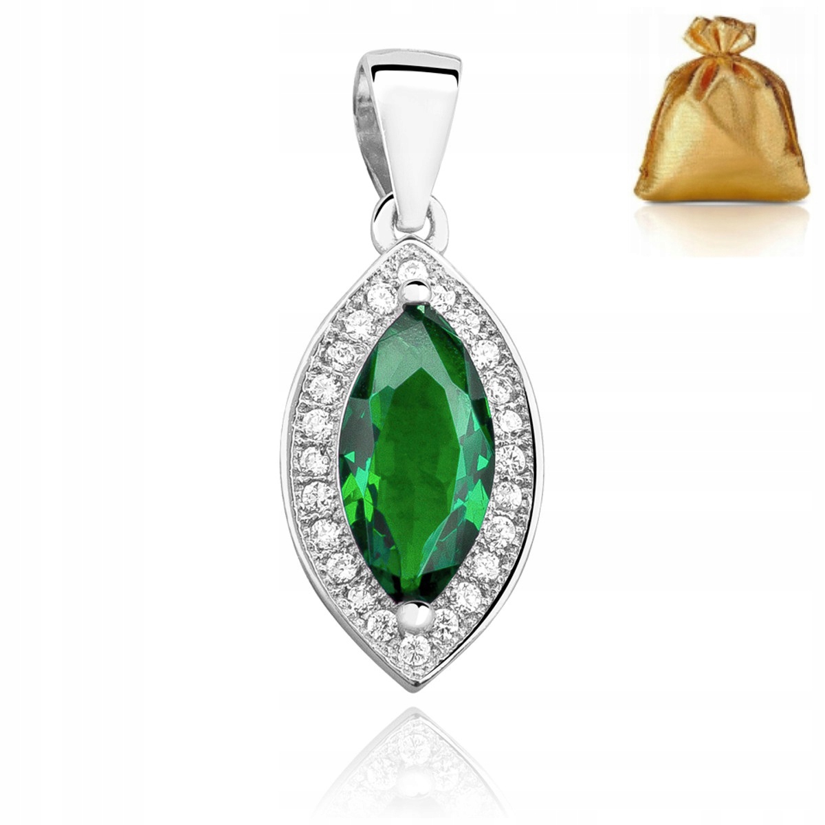 Stříbrný Přívěsek Zelený Křišťál Se Zirkony Stříbro Ryzosti 925 Rhodiovaný