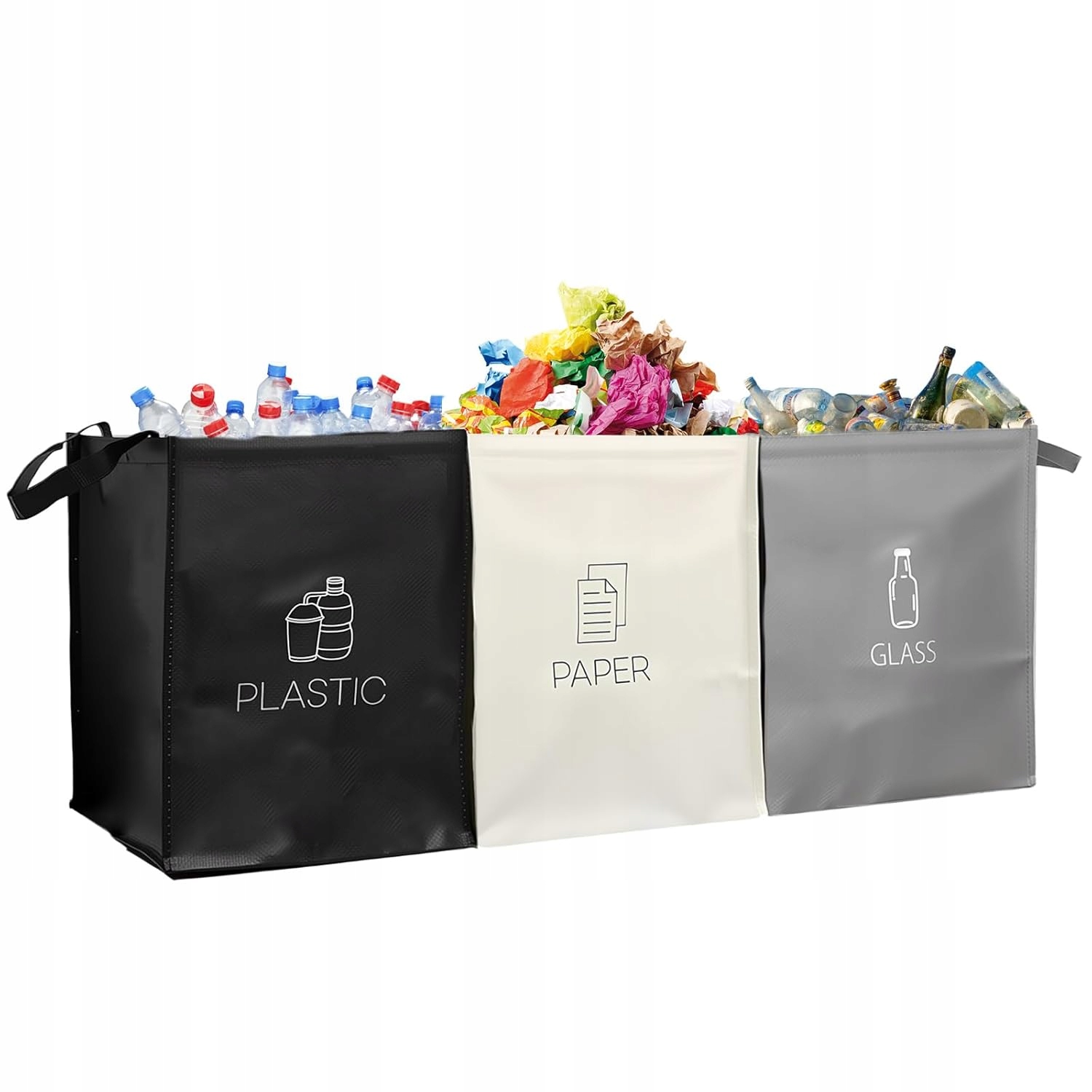 Levně Systém třídění odpadků 3 komory Papír Sklo Plast 42L Do domu Garáž