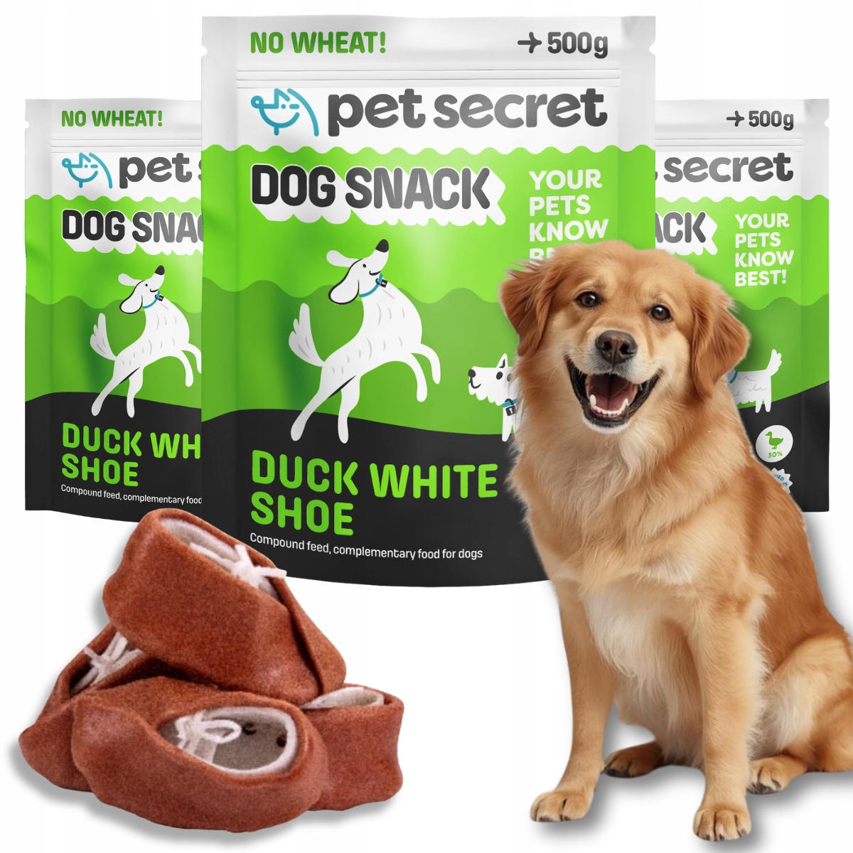 Levně Pochoutky pro psa 3x500g Hovězí botičky s kachním masem Pet Secret Kousátko