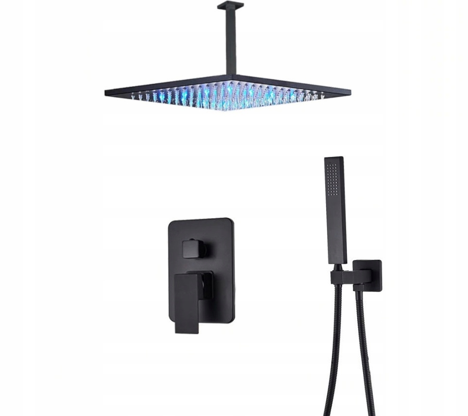 Podomietková Sada Čierna Matná Dažďová Sprcha Led Box 25 CM