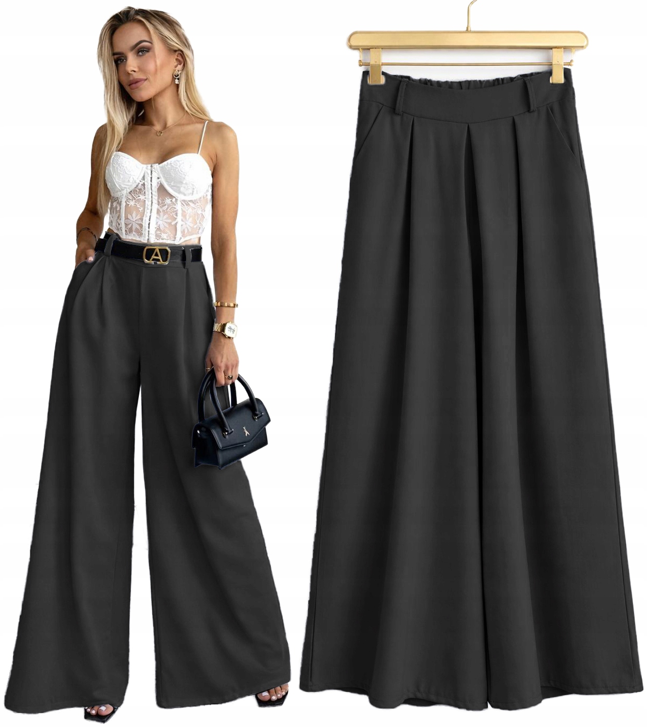 wizytowe Spodnie Damskie szwedy stylowa szeroka nogawka Hazel