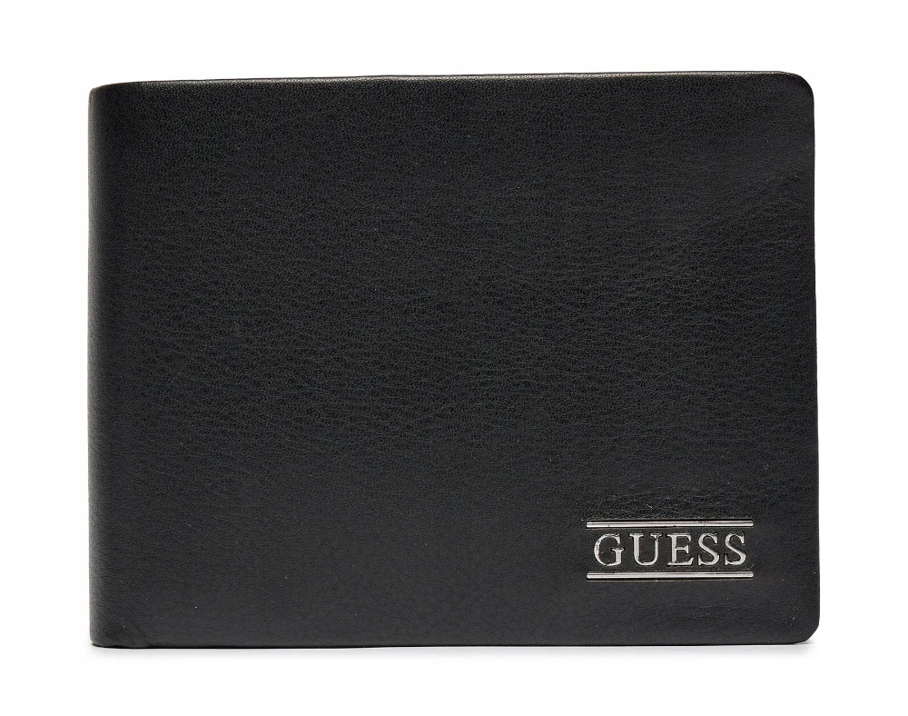 Pojemny Męski Portfel Czarny Pudełko Skórzany Guess