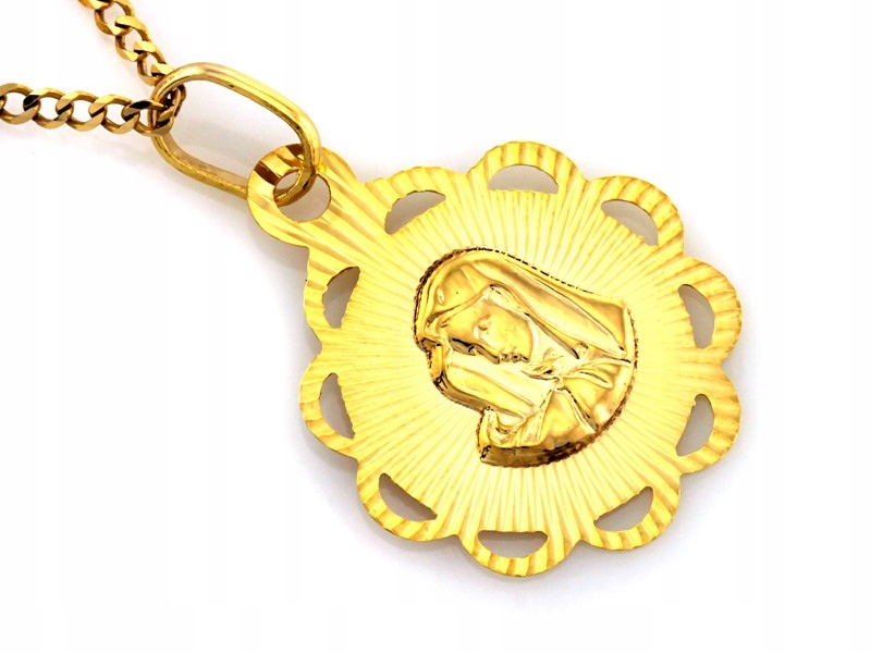 Zlatý medailonek 585 Květina s obrázkem Matky Božské Neposkvrněné 0.78 g