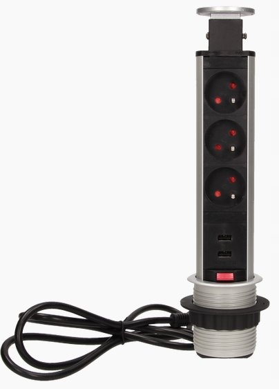 Výsuvná lišta Orno OR-AE-1349, 3 zásuvky 2 Usb, 1,8m, pr.6cm