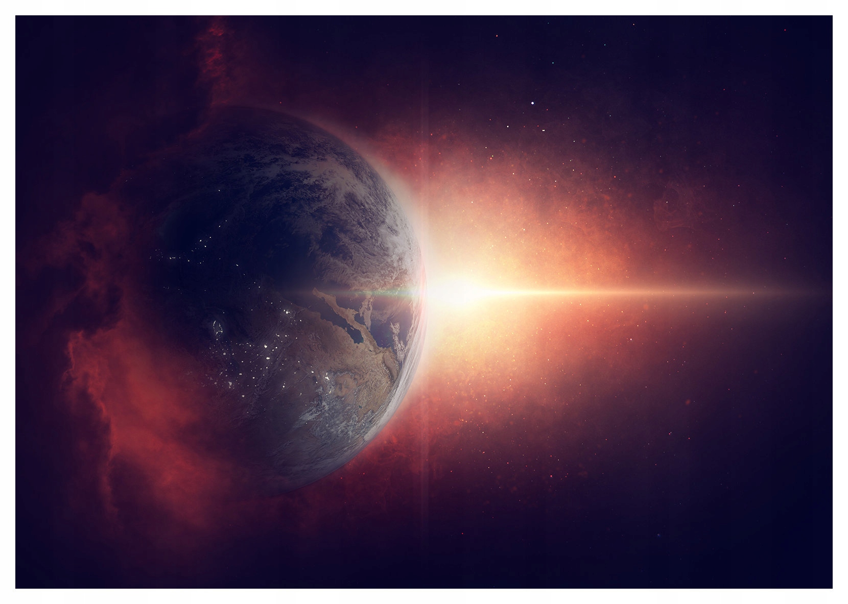 Fototapeta Vesmírný úsvit Planeta Červený Hvězdný prach 250x175 lepidlo