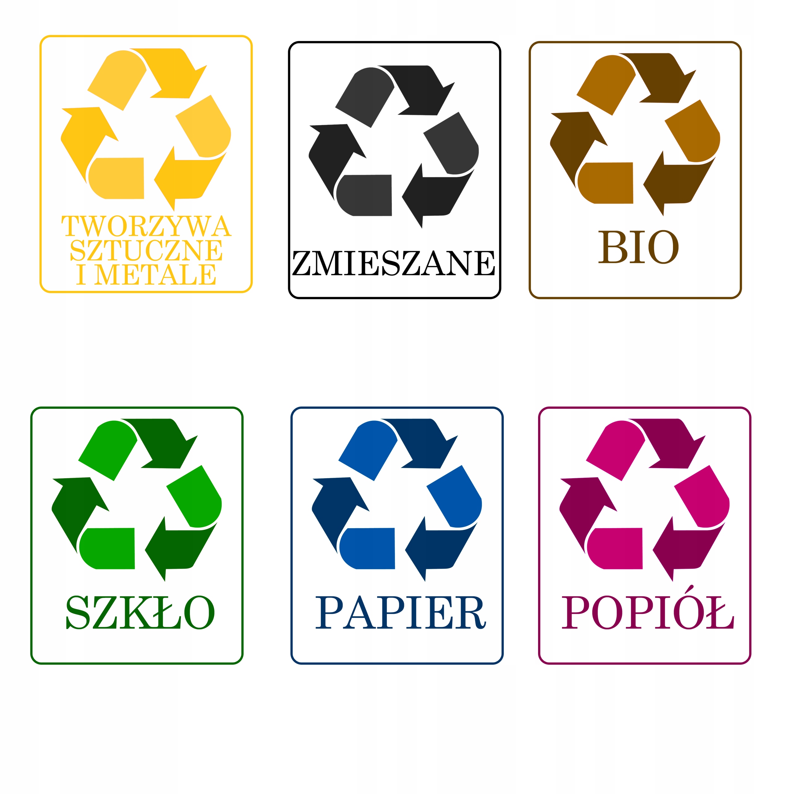

Zestaw Naklejki na kosze segregacja śmieci nalepki