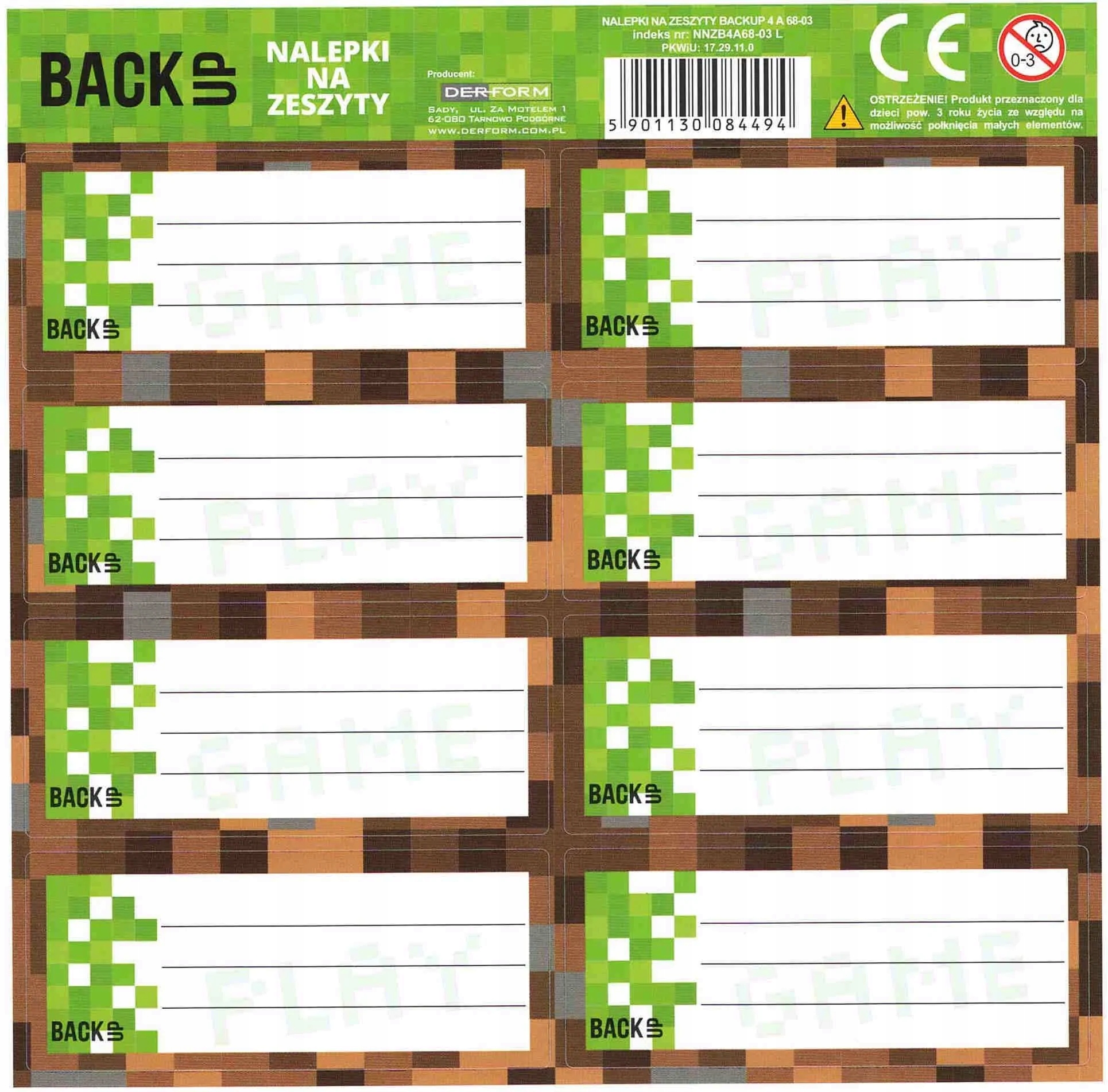 NALEPKI NA ZESZYT DLA FANA MINECRAFT 8szt PIKSELE