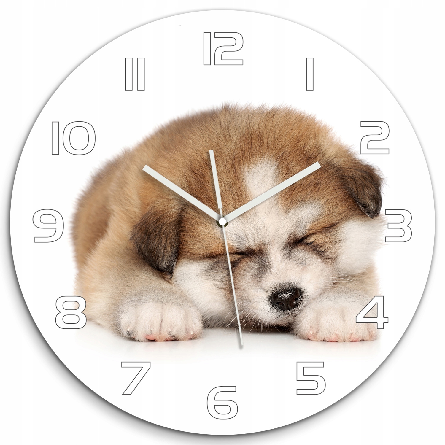 

Szklany duży zegar wiszący Szczeniak Akita fi 60cm