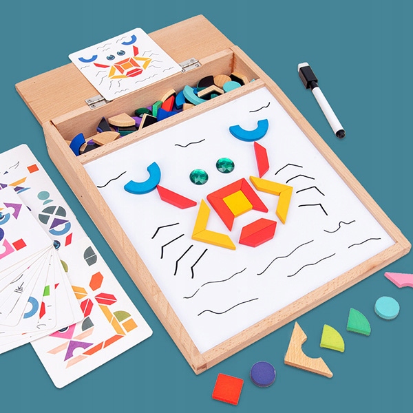 DREWNIANE PUZZLE UKŁADANKA MAGNETYCZNA MONTESSORI Kolor dominujący wielokolorowy