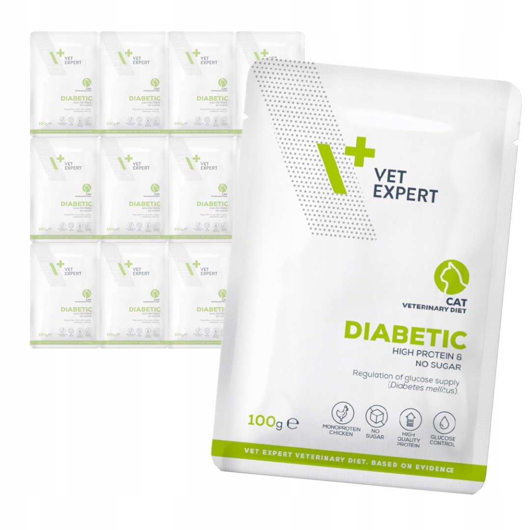 Levně VetExpert Veterinary Diet Diabetic 12x100g Mokré Krmivo Pro Kočky s diabetem