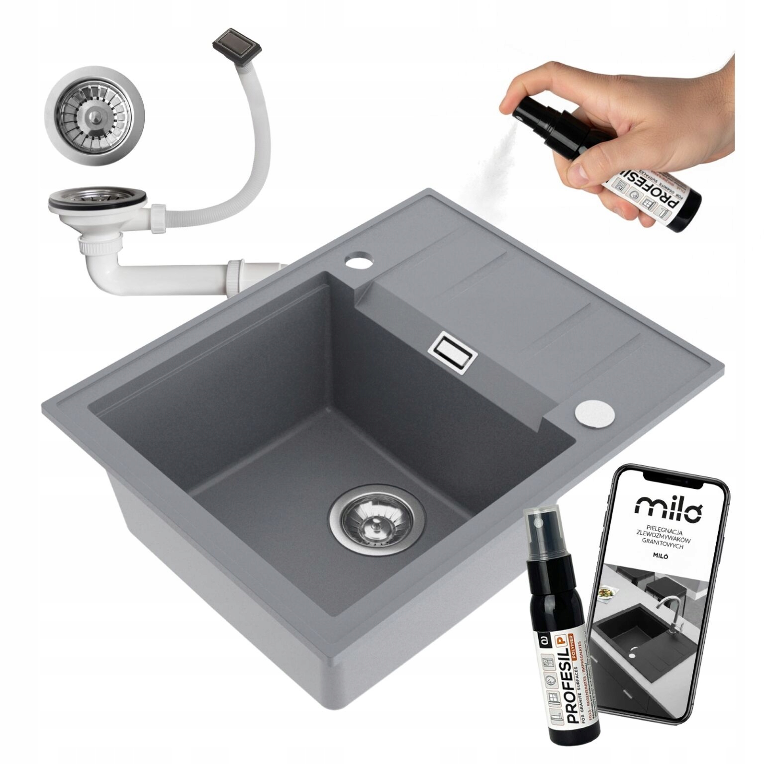 Jednokomorový Drez Miló Avangard Granitový Sifónový Set