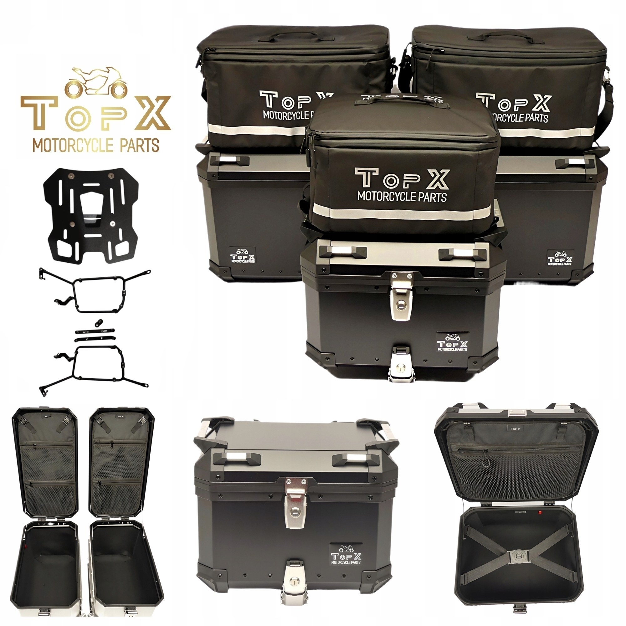 Suzuki DL 1000 V-strom 14-17 Sada kufrů Boční rámy Alu Tašky Černá