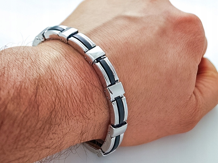 

Elegancka męska bransoleta, stal 316L + kauczuk