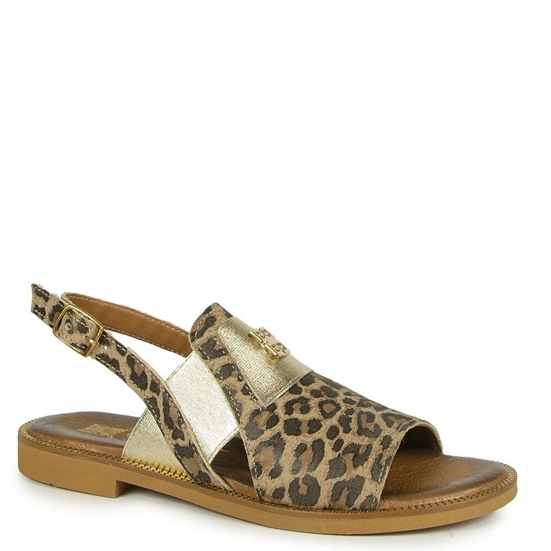 Lemar 40385 Béžové Kožené Sandály S Leopardím Vzorem 40