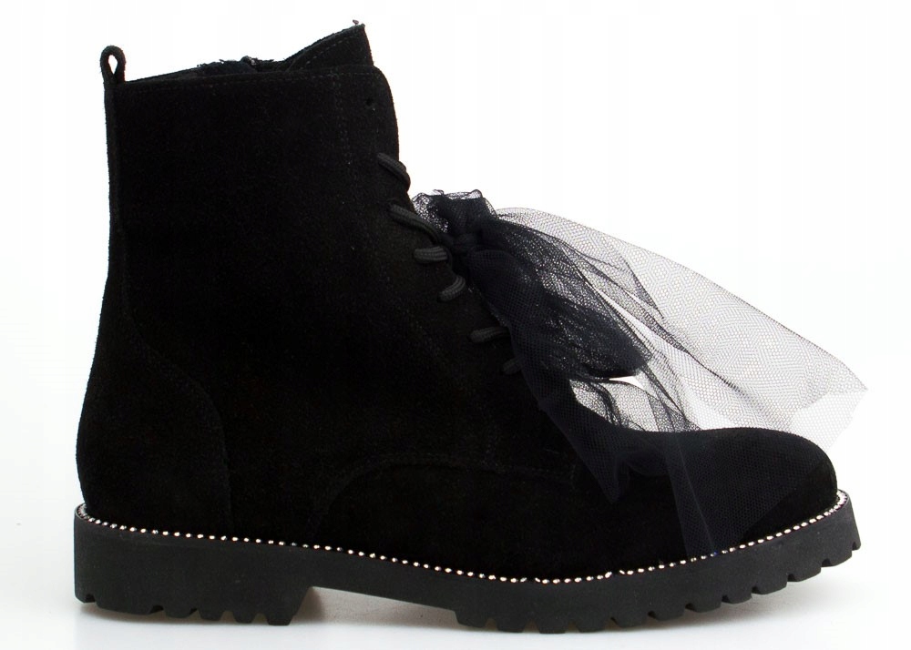 

Czarne Welurowe Workery Kokardka Ładne 37