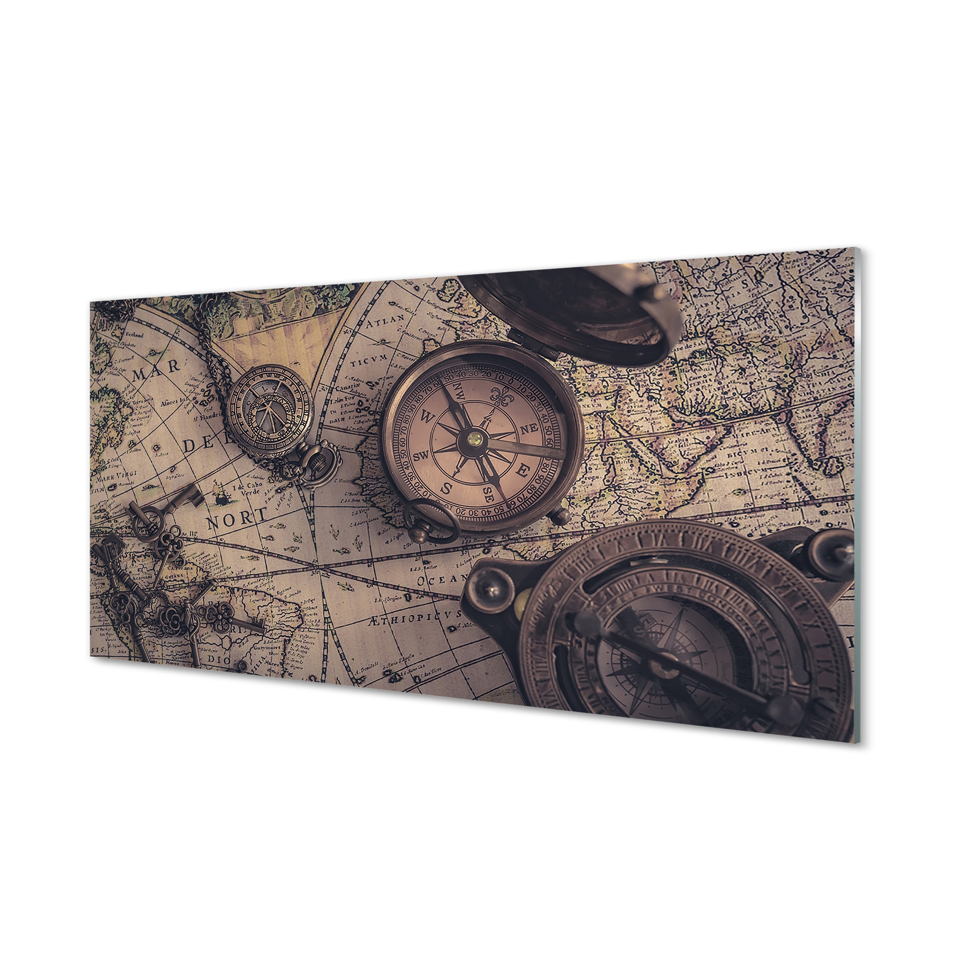 Skleněný nástěnný fotoobraz Kompas mapa 100x50 cm
