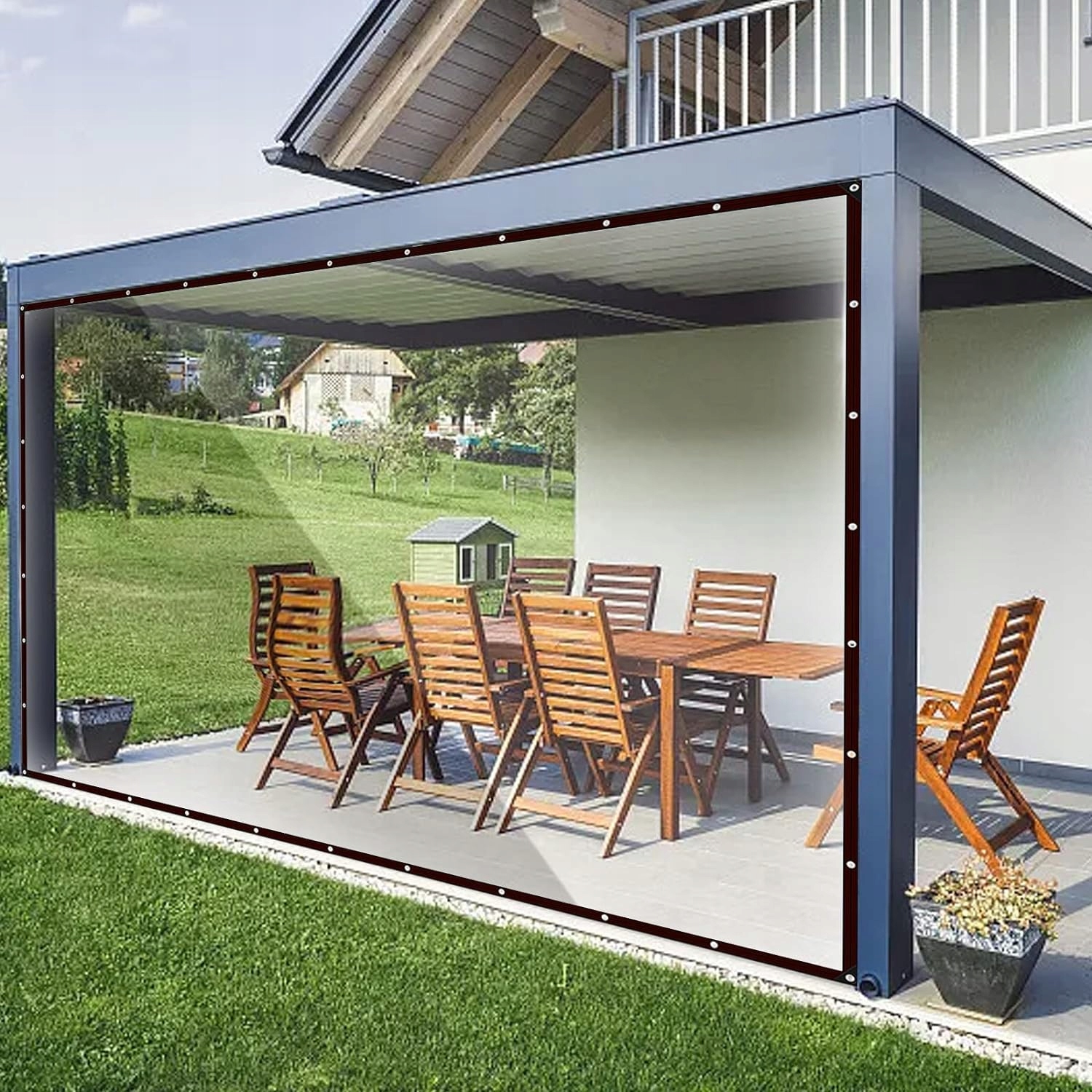 Plandeka Przezroczysta Ogrodowa Tarasowa Wodoodporna Z Oczkami Anty-uv 2X2M